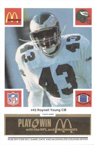1986 McDonald's Philadelphia Eagles - Full Game Pieces - Week 2 Black/Gray Tab #NNO Roynell Young Front