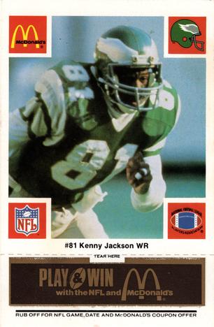 1986 McDonald's Philadelphia Eagles - Full Game Pieces - Week 2 Black/Gray Tab #NNO Kenny Jackson Front