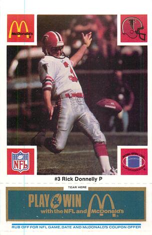 1986 McDonald's Atlanta Falcons - Full Game Pieces: Week 1 Blue Tab #NNO Rick Donnelly Front