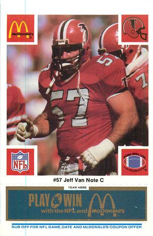 1986 McDonald's Atlanta Falcons - Full Game Pieces: Week 1 Blue Tab #NNO Jeff Van Note Front