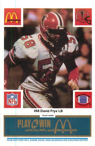 1986 McDonald's Atlanta Falcons - Full Game Pieces: Week 1 Blue Tab #NNO David Frye Front