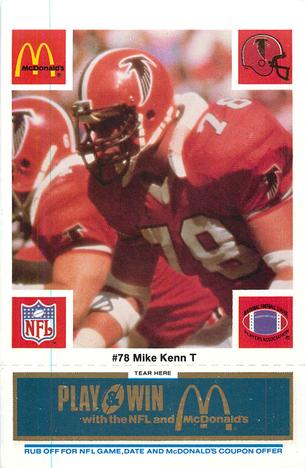 1986 McDonald's Atlanta Falcons - Full Game Pieces: Week 1 Blue Tab #NNO Mike Kenn Front
