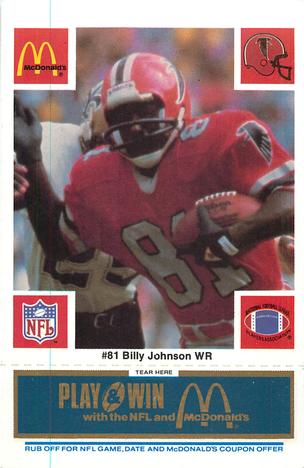 1986 McDonald's Atlanta Falcons - Full Game Pieces: Week 1 Blue Tab #NNO Billy Johnson Front