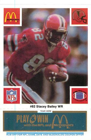 1986 McDonald's Atlanta Falcons - Full Game Pieces: Week 1 Blue Tab #NNO Stacey Bailey Front