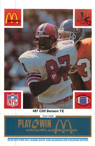 1986 McDonald's Atlanta Falcons - Full Game Pieces: Week 1 Blue Tab #NNO Cliff Benson Front