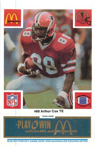 1986 McDonald's Atlanta Falcons - Full Game Pieces: Week 1 Blue Tab #NNO Arthur Cox Front