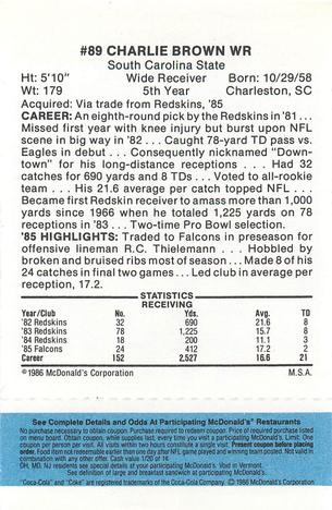 1986 McDonald's Atlanta Falcons - Full Game Pieces: Week 1 Blue Tab #NNO Charlie Brown Back