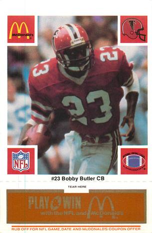 1986 McDonald's Atlanta Falcons - Full Game Pieces: Week 3 Gold/Orange Tab #NNO Bobby Butler Front