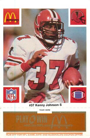 1986 McDonald's Atlanta Falcons - Full Game Pieces: Week 3 Gold/Orange Tab #NNO Kenny Johnson Front