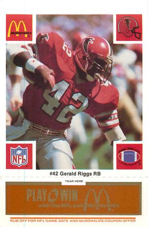 1986 McDonald's Atlanta Falcons - Full Game Pieces: Week 3 Gold/Orange Tab #NNO Gerald Riggs Front