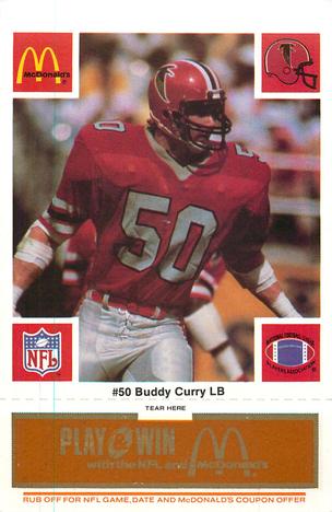 1986 McDonald's Atlanta Falcons - Full Game Pieces: Week 3 Gold/Orange Tab #NNO Buddy Curry Front