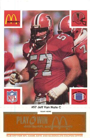 1986 McDonald's Atlanta Falcons - Full Game Pieces: Week 3 Gold/Orange Tab #NNO Jeff Van Note Front