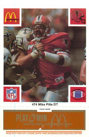 1986 McDonald's Atlanta Falcons - Full Game Pieces: Week 3 Gold/Orange Tab #NNO Mike Pitts Front