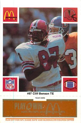 1986 McDonald's Atlanta Falcons - Full Game Pieces: Week 3 Gold/Orange Tab #NNO Cliff Benson Front