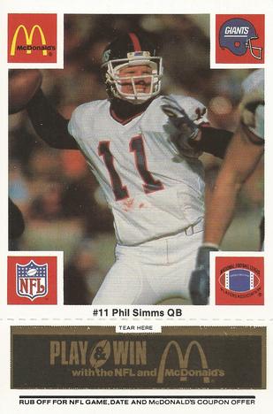 1986 McDonald's New York Giants - Full Game Pieces - Week 2 Black/Gray Tab #NNO Phil Simms Front
