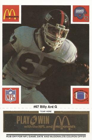 1986 McDonald's New York Giants - Full Game Pieces - Week 2 Black/Gray Tab #NNO Billy Ard Front