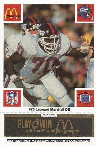 1986 McDonald's New York Giants - Full Game Pieces - Week 2 Black/Gray Tab #NNO Leonard Marshall Front