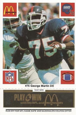 1986 McDonald's New York Giants - Full Game Pieces - Week 2 Black/Gray Tab #NNO George Martin Front
