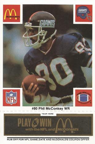 1986 McDonald's New York Giants - Full Game Pieces - Week 2 Black/Gray Tab #NNO Phil McConkey Front