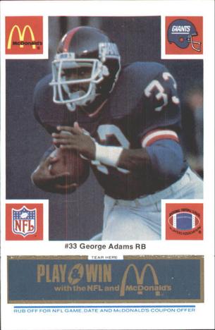 1986 McDonald's New York Giants - Full Game Pieces - Week 1 Blue Tab #NNO George Adams Front