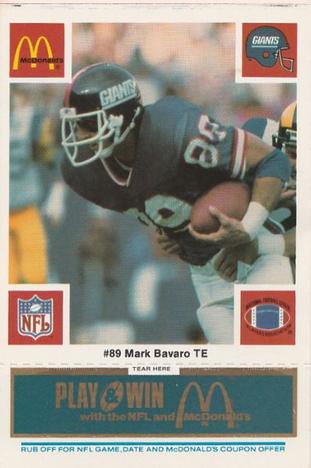 1986 McDonald's New York Giants - Full Game Pieces - Week 1 Blue Tab #NNO Mark Bavaro Front
