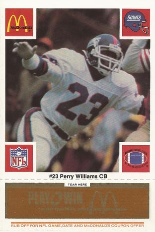 1986 McDonald's New York Giants - Full Game Pieces - Week 3 Gold/Orange Tab #NNO Perry Williams Front