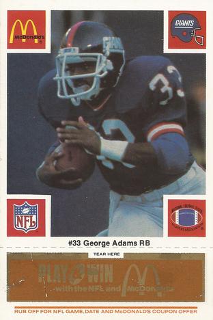 1986 McDonald's New York Giants - Full Game Pieces - Week 3 Gold/Orange Tab #NNO George Adams Front