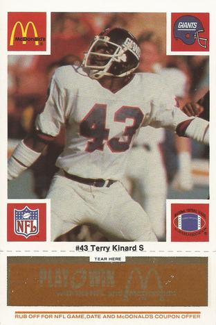 1986 McDonald's New York Giants - Full Game Pieces - Week 3 Gold/Orange Tab #NNO Terry Kinard Front