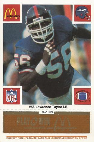 1986 McDonald's New York Giants - Full Game Pieces - Week 3 Gold/Orange Tab #NNO Lawrence Taylor Front