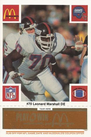 1986 McDonald's New York Giants - Full Game Pieces - Week 3 Gold/Orange Tab #NNO Leonard Marshall Front