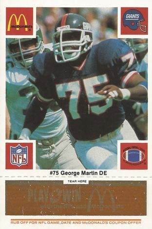 1986 McDonald's New York Giants - Full Game Pieces - Week 3 Gold/Orange Tab #NNO George Martin Front