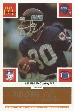 1986 McDonald's New York Giants - Full Game Pieces - Week 3 Gold/Orange Tab #NNO Phil McConkey Front