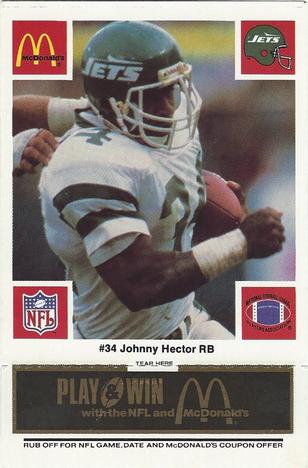 1986 McDonald's New York Jets - Full Game Pieces - Week 2 Black/Gray Tab #NNO Johnny Hector Front