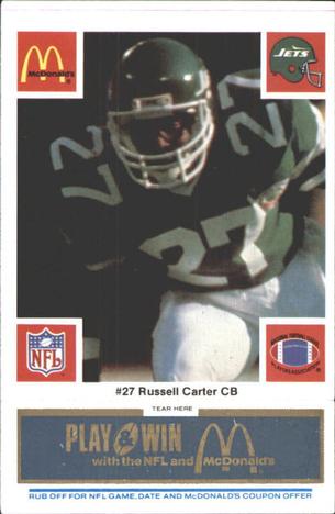 1986 McDonald's New York Jets - Full Game Pieces - Week 1 Blue Tab #NNO Russell Carter Front
