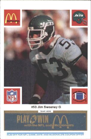1986 McDonald's New York Jets - Full Game Pieces - Week 1 Blue Tab #NNO Jim Sweeney Front