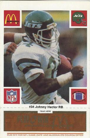 1986 McDonald's New York Jets - Full Game Pieces - Week 3 Gold/Orange Tab #NNO Johnny Hector Front