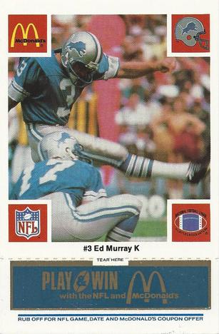 1986 McDonald's Detroit Lions - Full Game Pieces - Week 1 Blue Tab #NNO Ed Murray Front