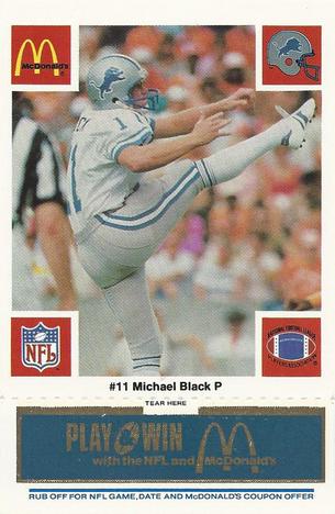 1986 McDonald's Detroit Lions - Full Game Pieces - Week 1 Blue Tab #NNO Mike Black Front