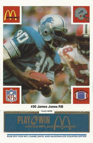 1986 McDonald's Detroit Lions - Full Game Pieces - Week 1 Blue Tab #NNO James Jones Front