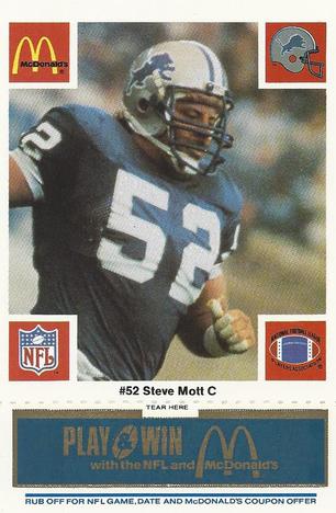 1986 McDonald's Detroit Lions - Full Game Pieces - Week 1 Blue Tab #NNO Steve Mott Front