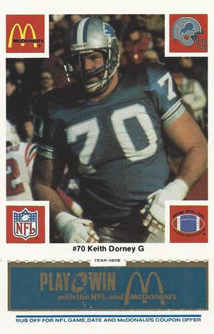 1986 McDonald's Detroit Lions - Full Game Pieces - Week 1 Blue Tab #NNO Keith Dorney Front