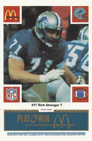 1986 McDonald's Detroit Lions - Full Game Pieces - Week 1 Blue Tab #NNO Rich Strenger Front