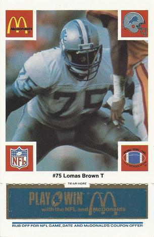 1986 McDonald's Detroit Lions - Full Game Pieces - Week 1 Blue Tab #NNO Lomas Brown Front