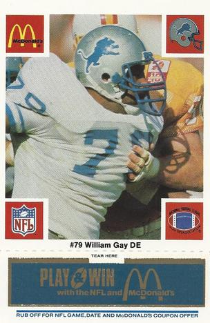 1986 McDonald's Detroit Lions - Full Game Pieces - Week 1 Blue Tab #NNO William Gay Front
