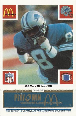 1986 McDonald's Detroit Lions - Full Game Pieces - Week 1 Blue Tab #NNO Mark Nichols Front
