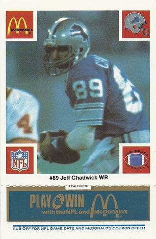 1986 McDonald's Detroit Lions - Full Game Pieces - Week 1 Blue Tab #NNO Jeff Chadwick Front