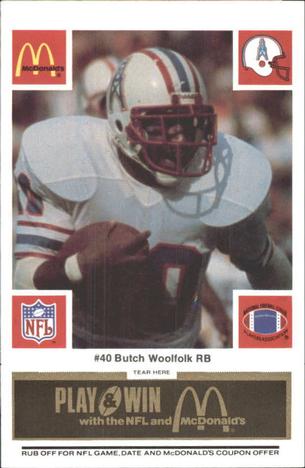1986 McDonald's Houston Oilers - Full Game Pieces - Week 2 Black/Gray Tab #NNO Butch Woolfolk Front