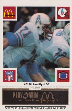 1986 McDonald's Houston Oilers - Full Game Pieces - Week 2 Black/Gray Tab #NNO Richard Byrd Front