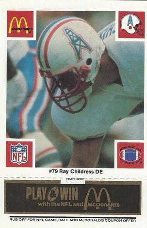 1986 McDonald's Houston Oilers - Full Game Pieces - Week 2 Black/Gray Tab #NNO Ray Childress Front