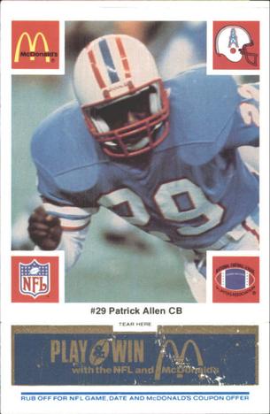 1986 McDonald's Houston Oilers - Full Game Pieces - Week 1 Blue Tab #NNO Patrick Allen Front